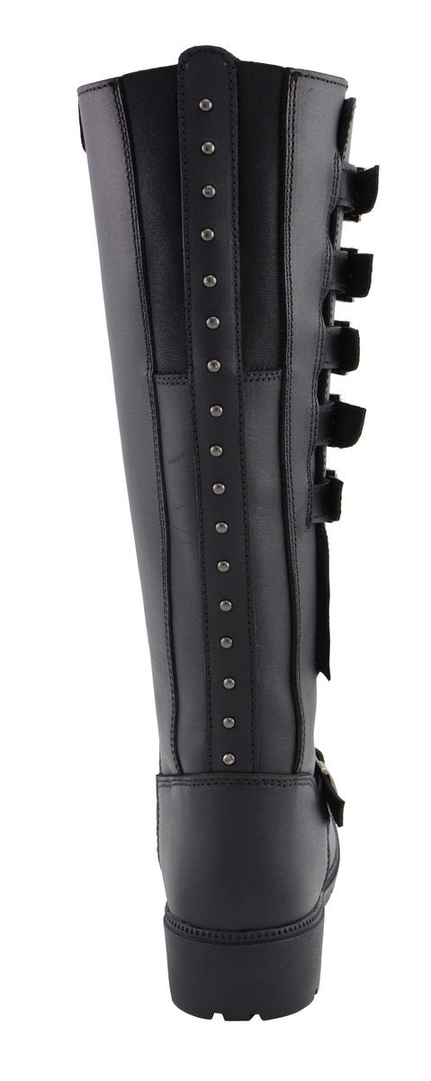 Milwaukee Leather MBL9395 Womens Black 17 Inch Side Strap Riding Boot with Side Zipper Entry - Milwaukee Leather Womens Boots