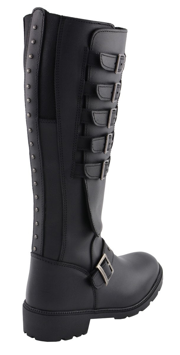 Milwaukee Leather MBL9395 Womens Black 17 Inch Side Strap Riding Boot with Side Zipper Entry - Milwaukee Leather Womens Boots