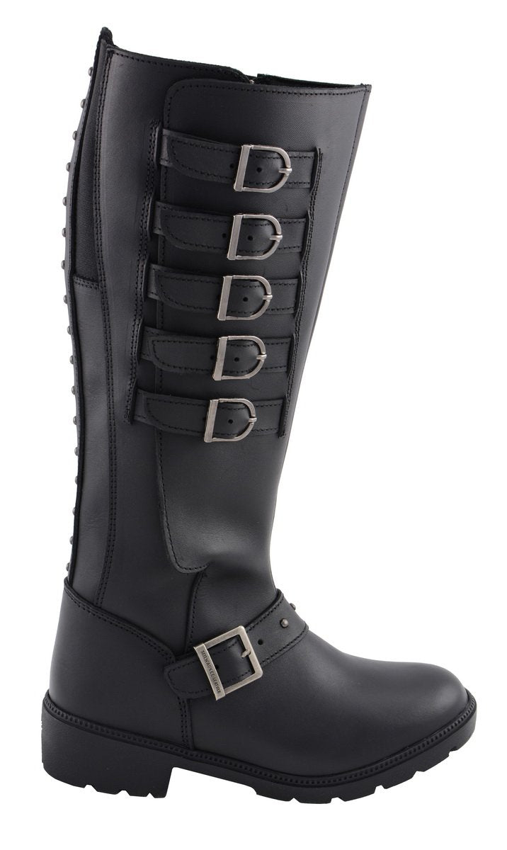 Milwaukee Leather MBL9395 Womens Black 17 Inch Side Strap Riding Boot with Side Zipper Entry - Milwaukee Leather Womens Boots