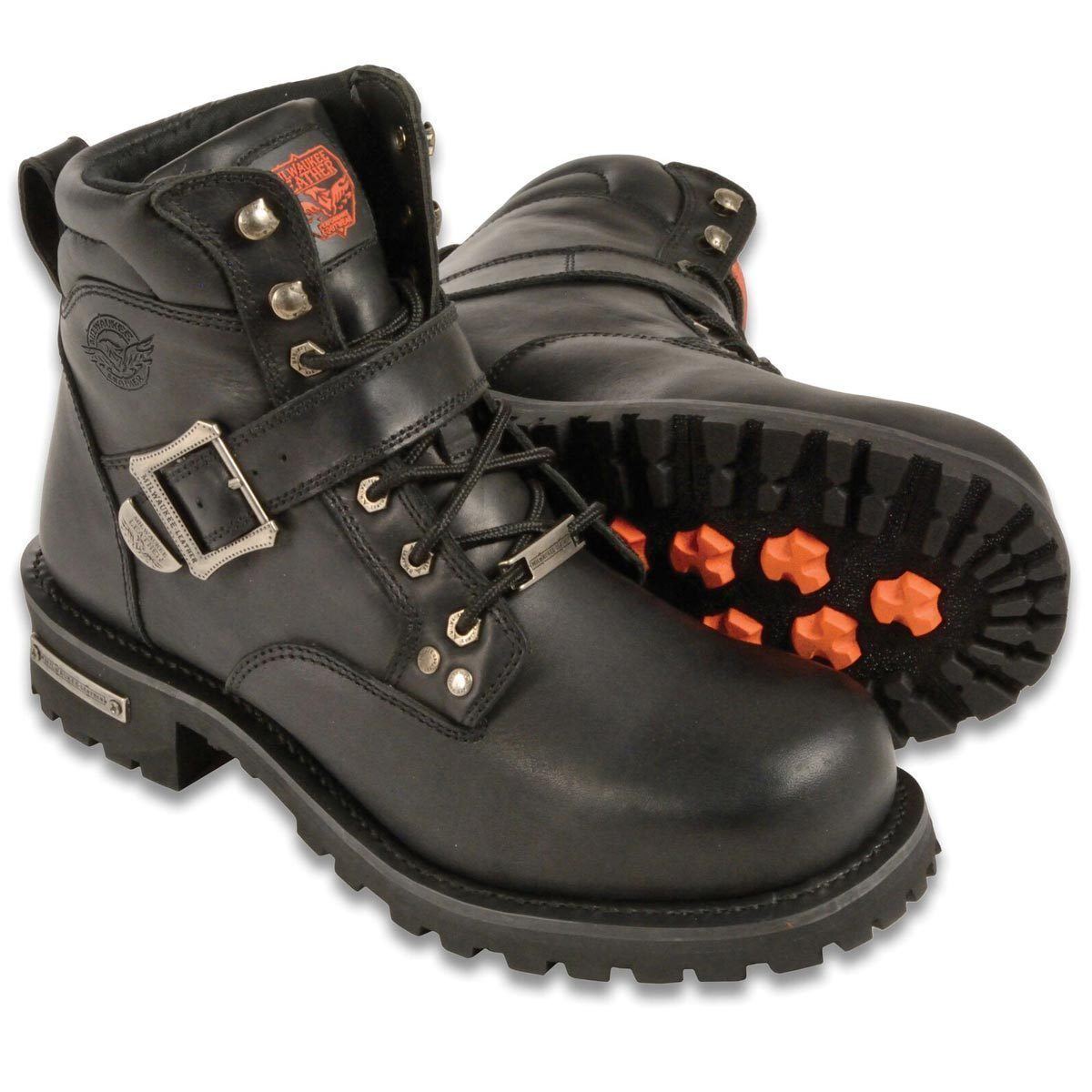 Milwaukee Leather Men's Classic 6" Engineer Boots - Black, Leather, Side Buckle & Lace-Up