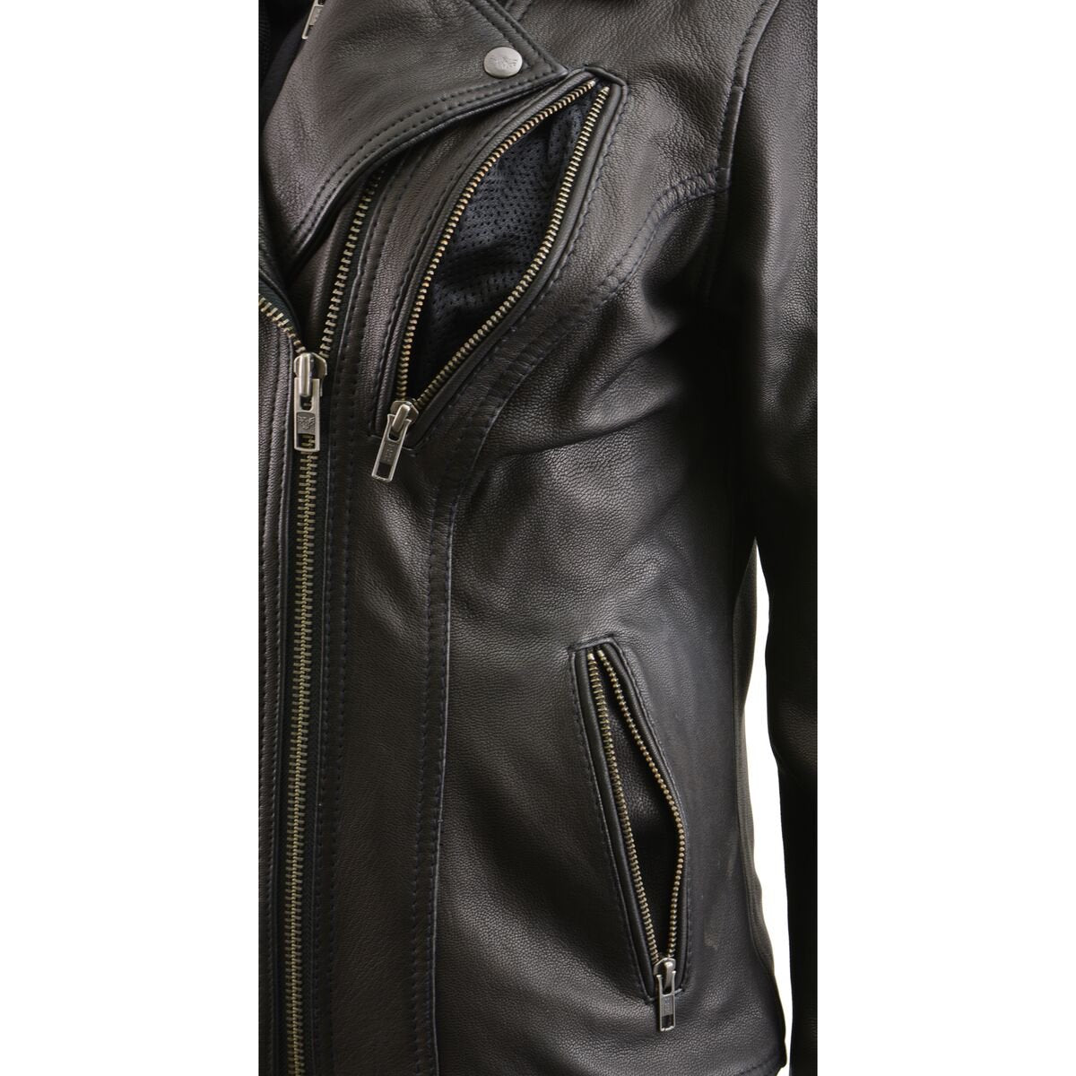 Milwaukee Leather MLL2575 Womenâs Black Vented MC Jacket with Removable Hoodie - Milwaukee Leather Womens Jackets