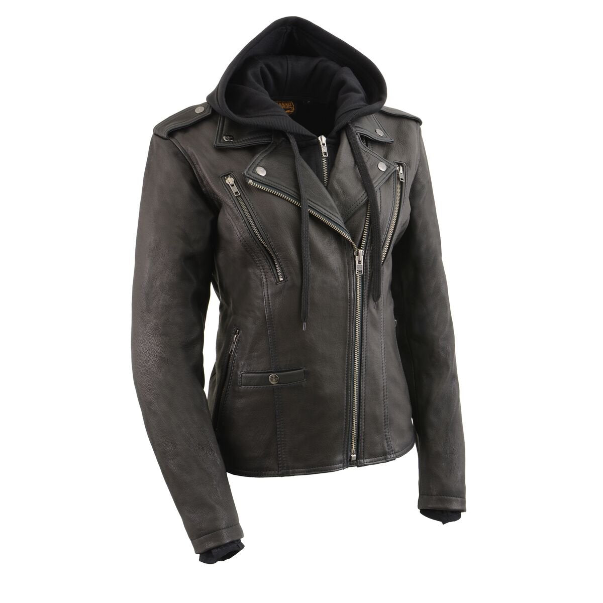 Milwaukee Leather MLL2575 Womenâs Black Vented MC Jacket with Removable Hoodie - Milwaukee Leather Womens Jackets