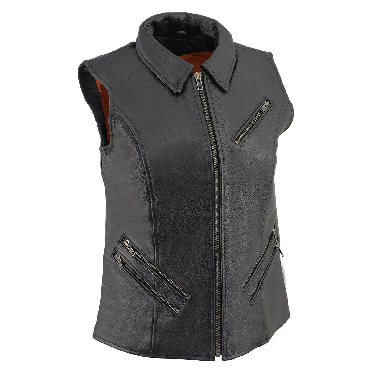 Milwaukee Leather MLL4520 Womenโs Black Shirt Collar Motorcycle Rider Vest w/ 4 Front Lower Pockets