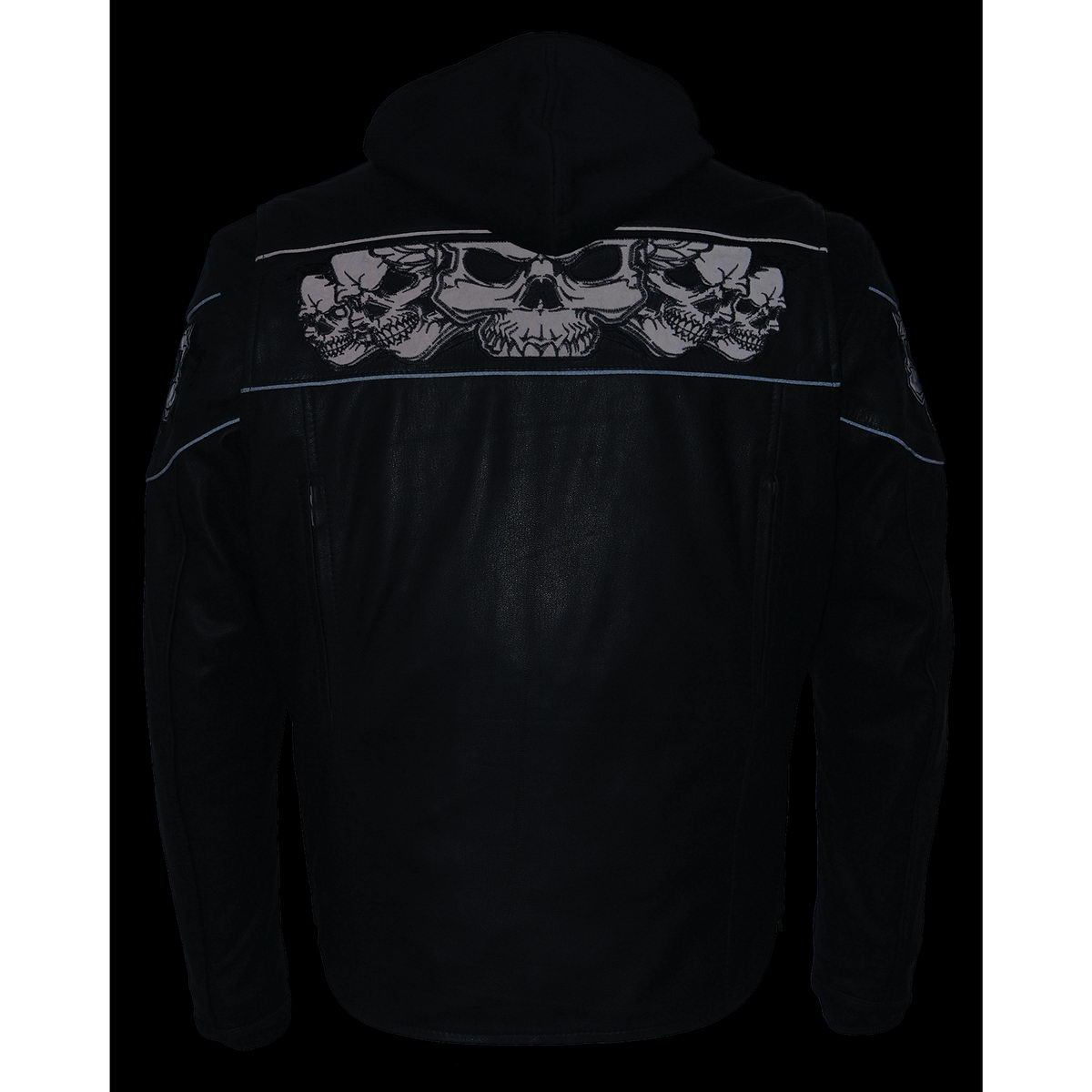 Milwaukee Leather MLM1563 Men's âCross Overâ Black Leather Jacket with Reflective Skulls