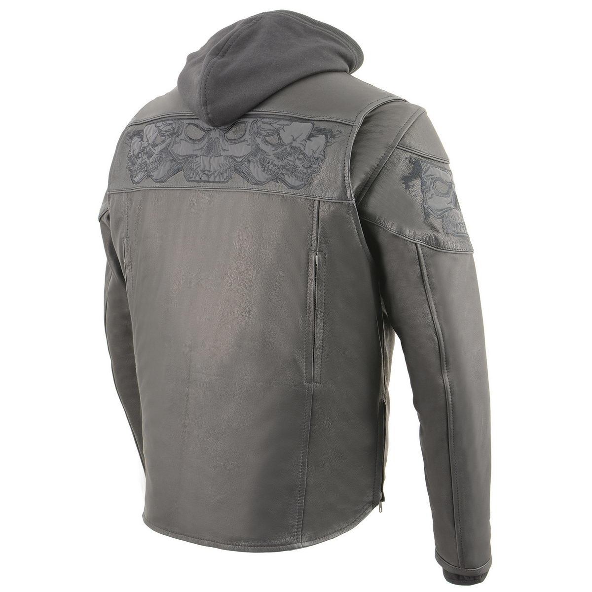 Milwaukee Leather MLM1563 Men's âCross Overâ Black Leather Jacket with Reflective Skulls