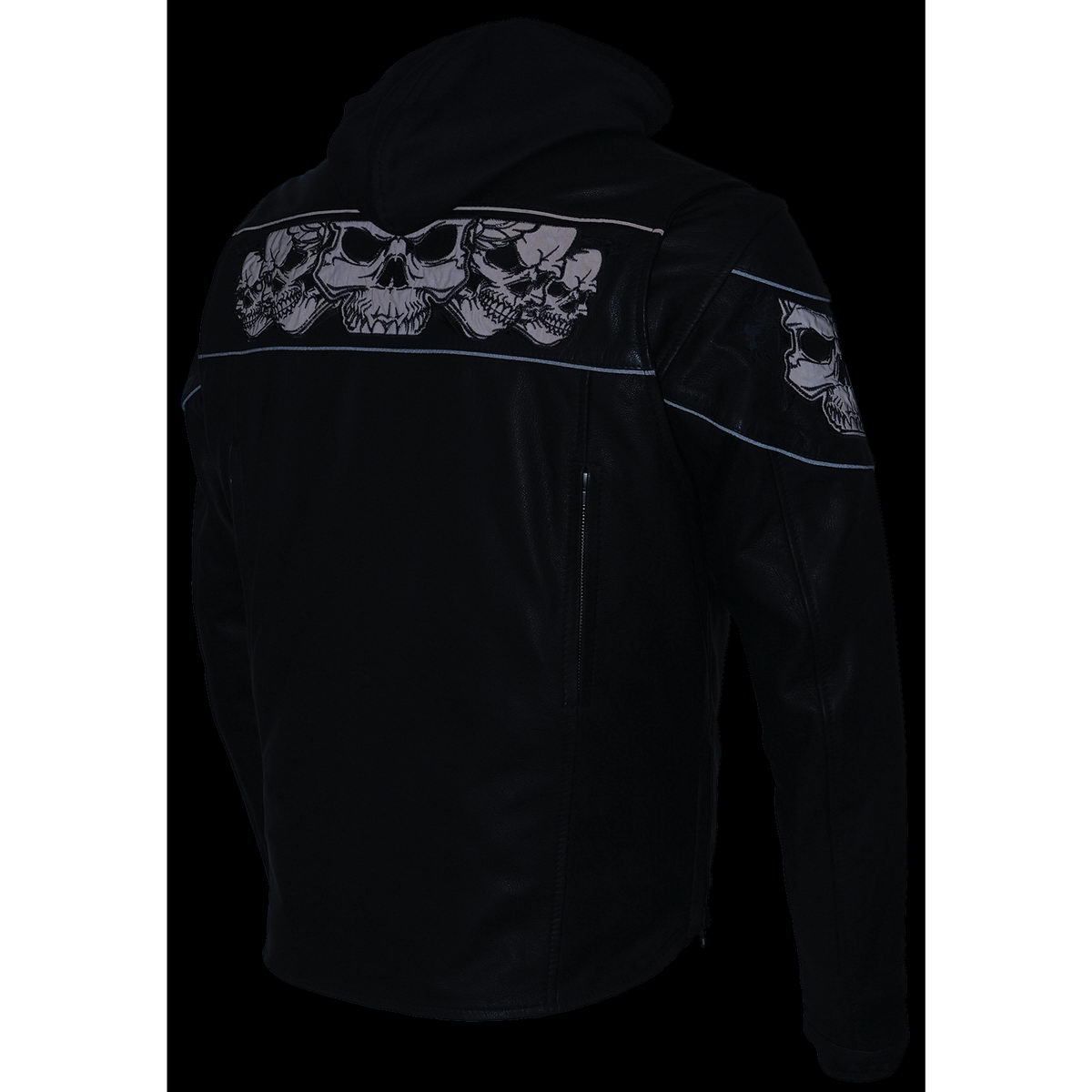 Milwaukee Leather MLM1563 Men's âCross Overâ Black Leather Jacket with Reflective Skulls