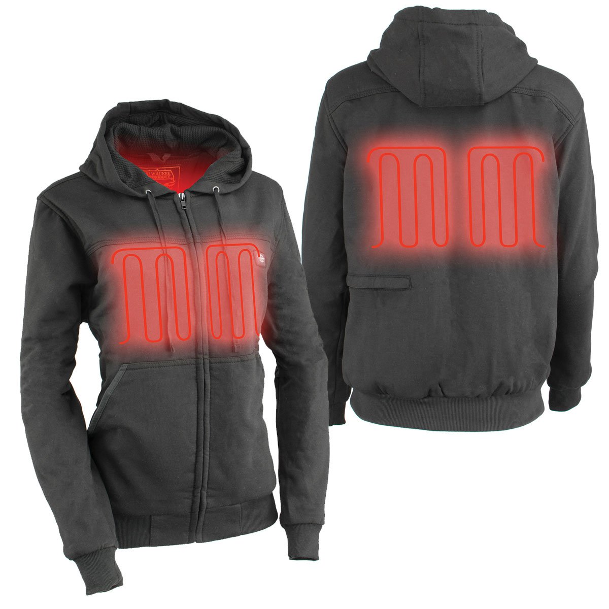 Milwaukee Leather MPL2713SET Women's Grey 'Heated' Zipper Front Hoodie (Battery Pack Included) - Milwaukee Leather Womens Heated Hoodies