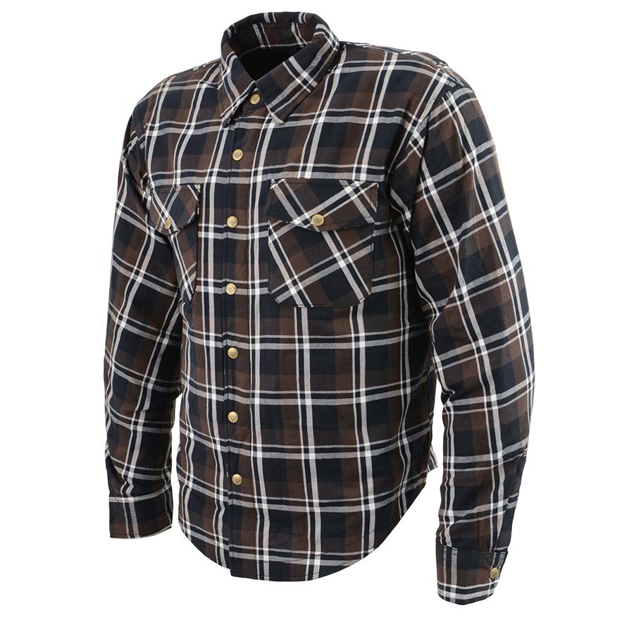 Milwaukee Performance MPM1643 Men's Brown, Black and White Armored Long Sleeve Flannel Shirt with Kevlar