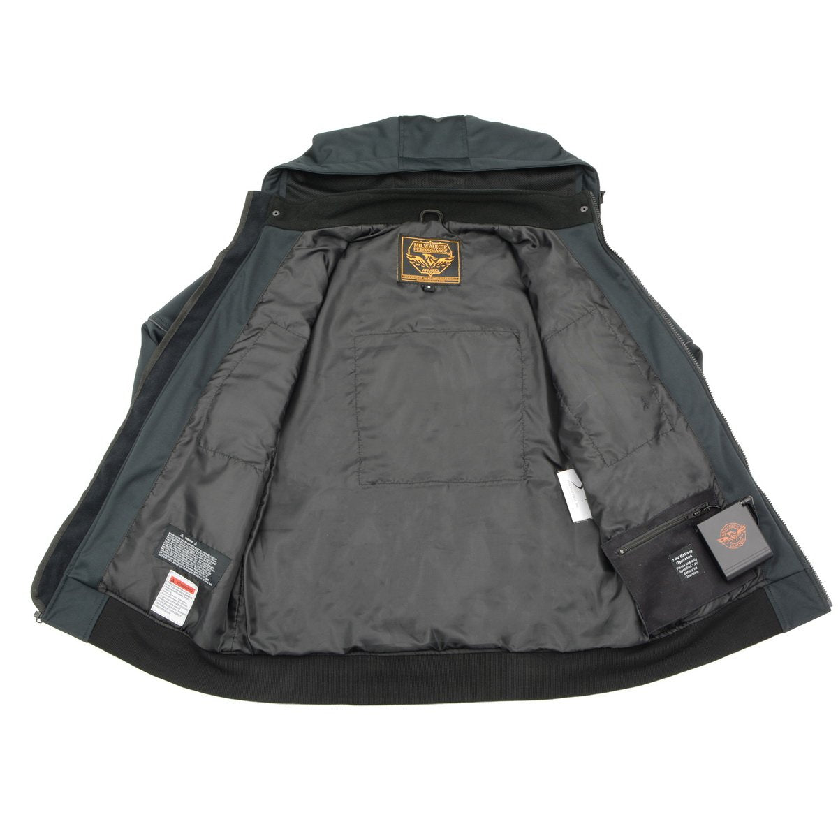 Milwaukee Leather MPM1761SET Men's Black 'Heated' Soft Shell Racing Style Jacket with Hoodie (Battery Pack Included)