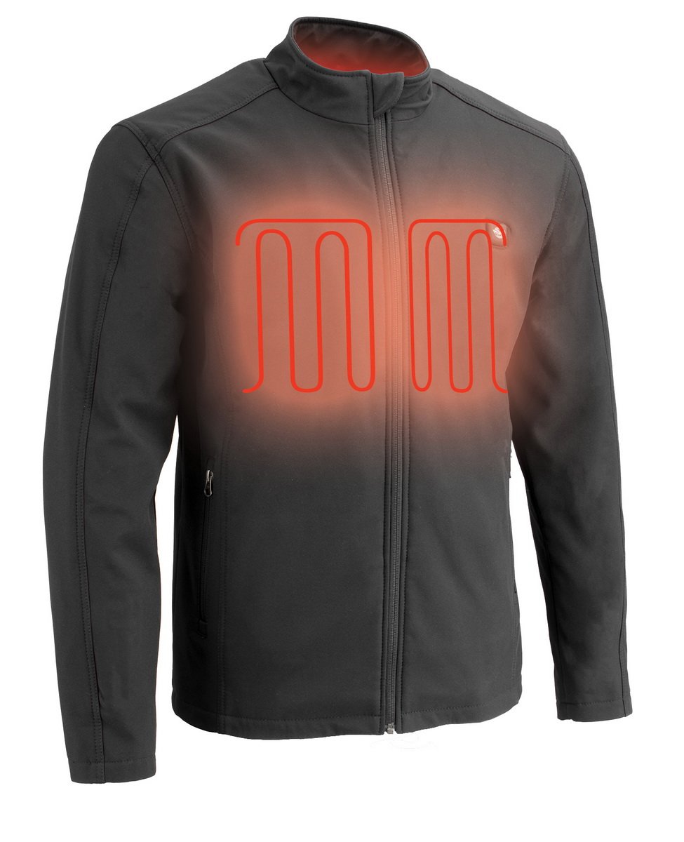 Milwaukee Leather MPM1762SET Men's Black 'Heated' Collarless Soft Shell Jacket (Battery Pack Included)