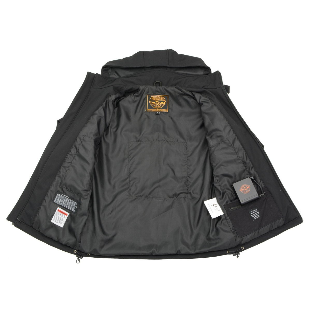 Milwaukee Leather MPM1767SET Men's Black 'Heated' Soft Shell Hooded Zipper Front Jacket (Battery Pack Included)