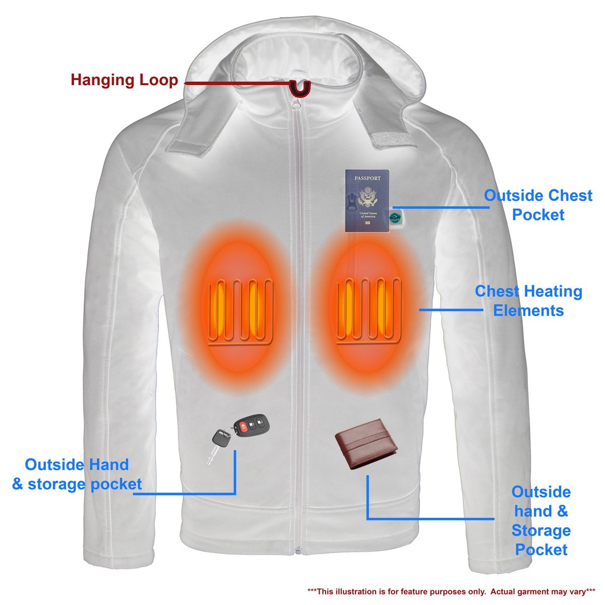 Milwaukee Leather MPM1767SET Men's Black 'Heated' Soft Shell Hooded Zipper Front Jacket (Battery Pack Included)