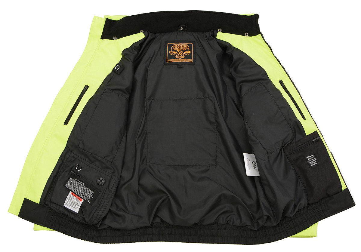 Milwaukee Leather MPM1773SET Men's High Viz Neon Green Textile Jacket with Heating Elements (Included Battery Pack)