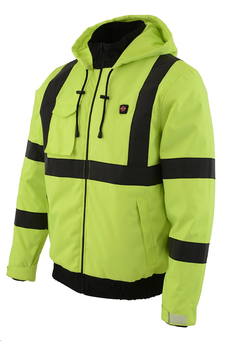 Milwaukee Leather MPM1773SET Men's High Viz Neon Green Textile Jacket with Heating Elements (Included Battery Pack)