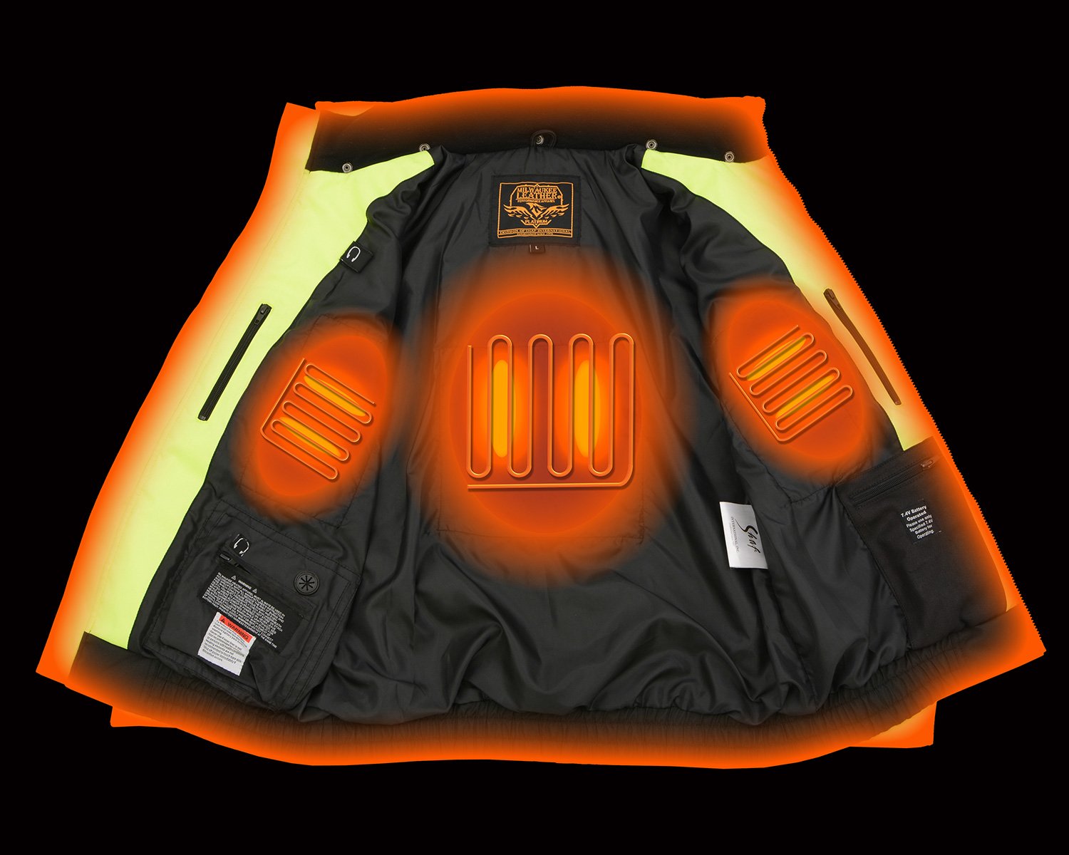 Milwaukee Leather MPM1773SET Men's High Viz Neon Green Textile Jacket with Heating Elements (Included Battery Pack)