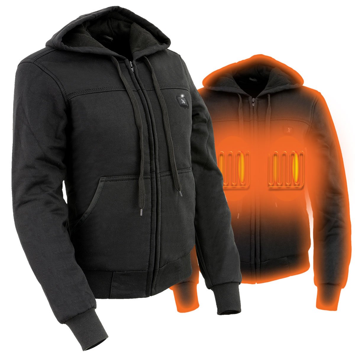 NexGen NXL2713SET Ladies 'Fiery' ‘Heated’ Black Hoodie (Rechargeable Battery Pack Included)