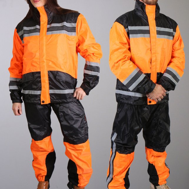 motorcycle rain gear Hot Leathers Black/Orange Waterproof Rain Suit