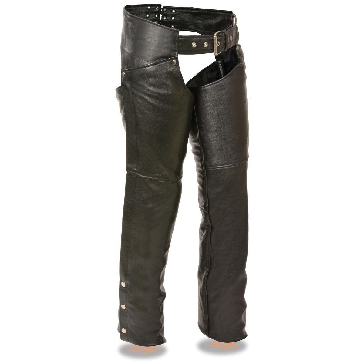 Milwaukee Leather Chaps for Women Black Premium Skin - Deep Hip Pockets Back Thigh Laces Motorcycle Chap