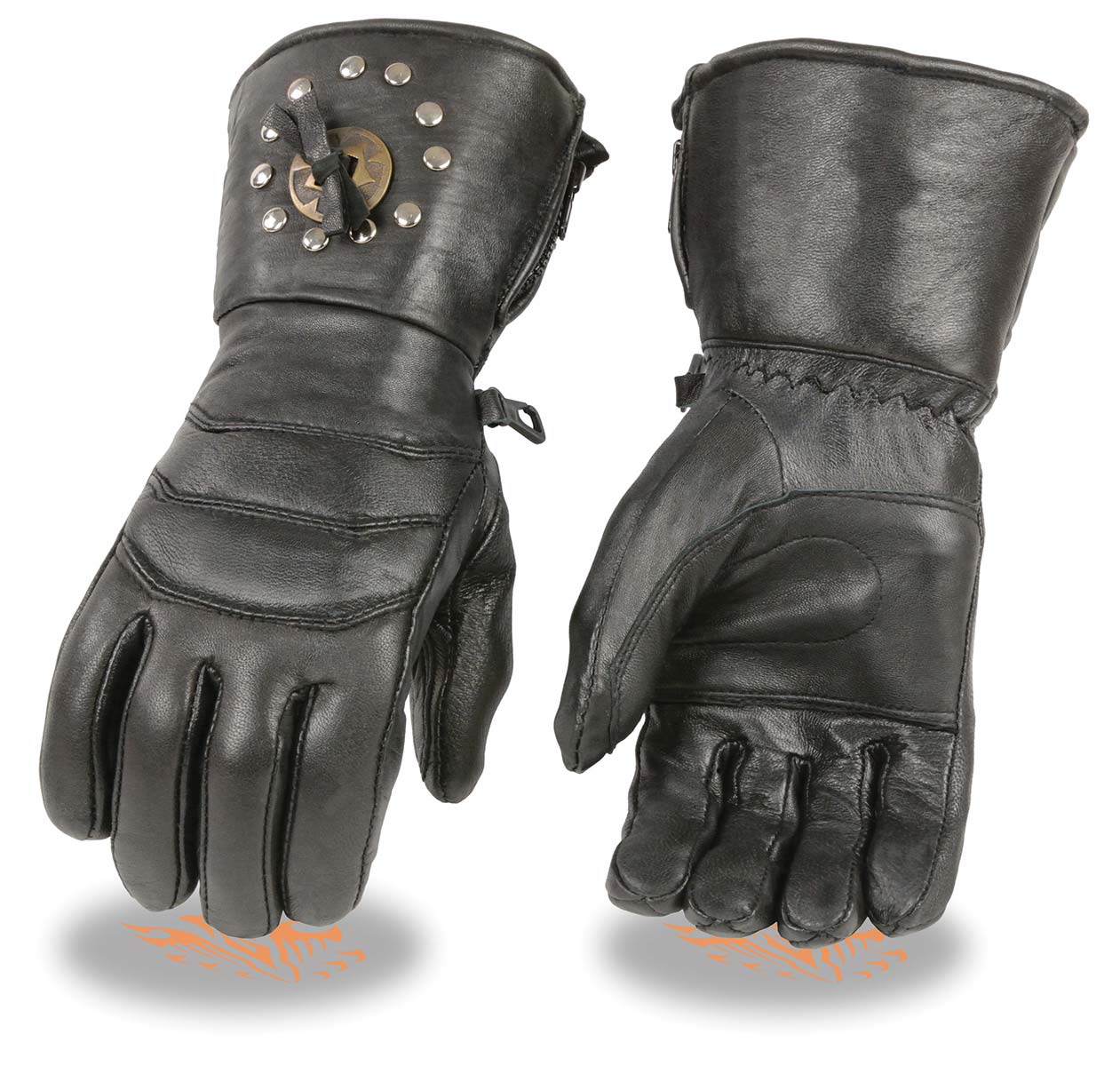 Hot Leathers GVM2002 Uni-Sex Black 'Red Flames' Textile Mechanic Glove