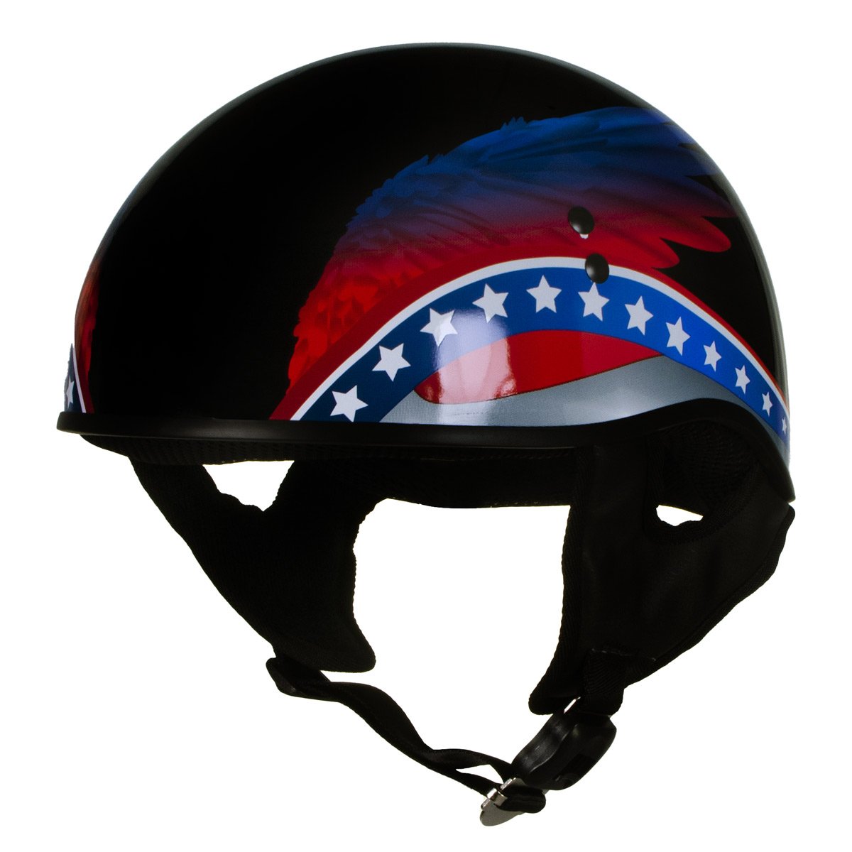 Hot Leathers HLT68 Eagle Wings Black Advanced DOT Approved Motorcycle Skull Cap Half Helmet Hot Leathers HLT68 Eagle Wings Black Advanced DOT Approved Motorcycle Skull Cap Half Helmet