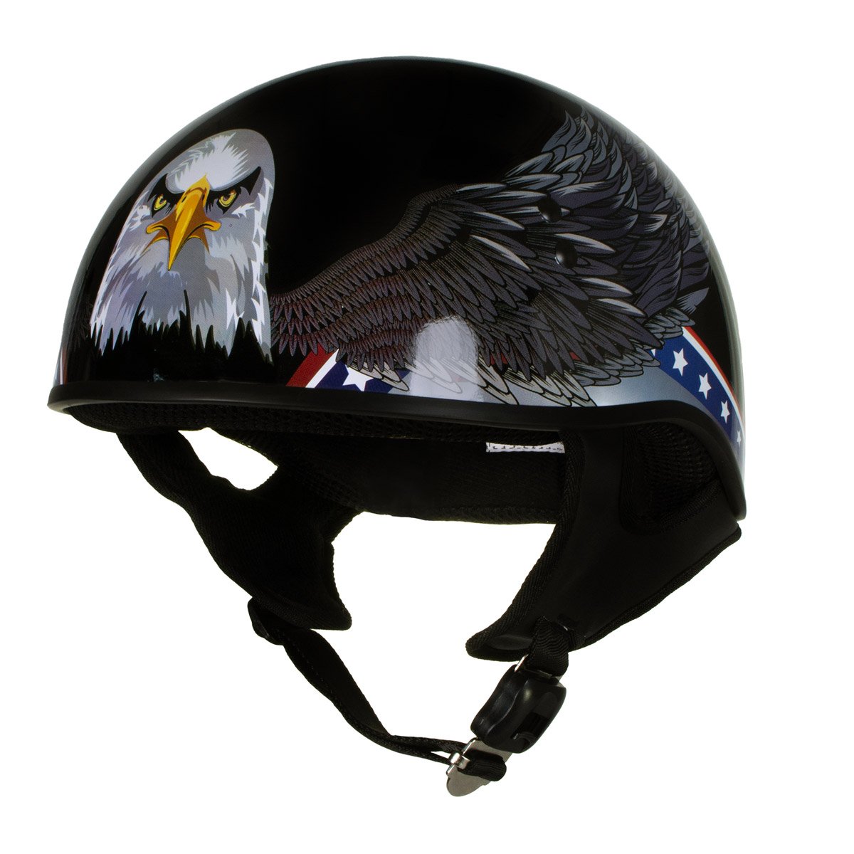 Hot Leathers T68 'Eagle' Black Advanced DOT Motorcycle Skull Cap Helmet Hot Leathers T68 'Eagle' Black Advanced DOT Motorcycle Skull Cap Helmet
