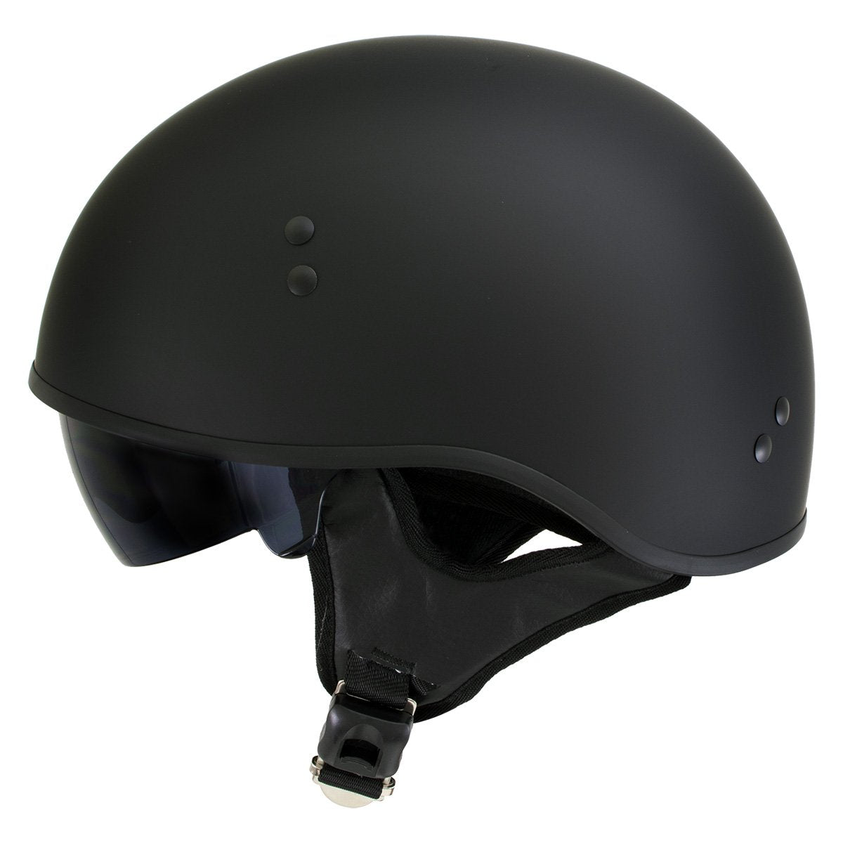 Hot Leathers T72 'Black Widow' Flat Black Motorcycle Half Helmet with Drop Down Visor