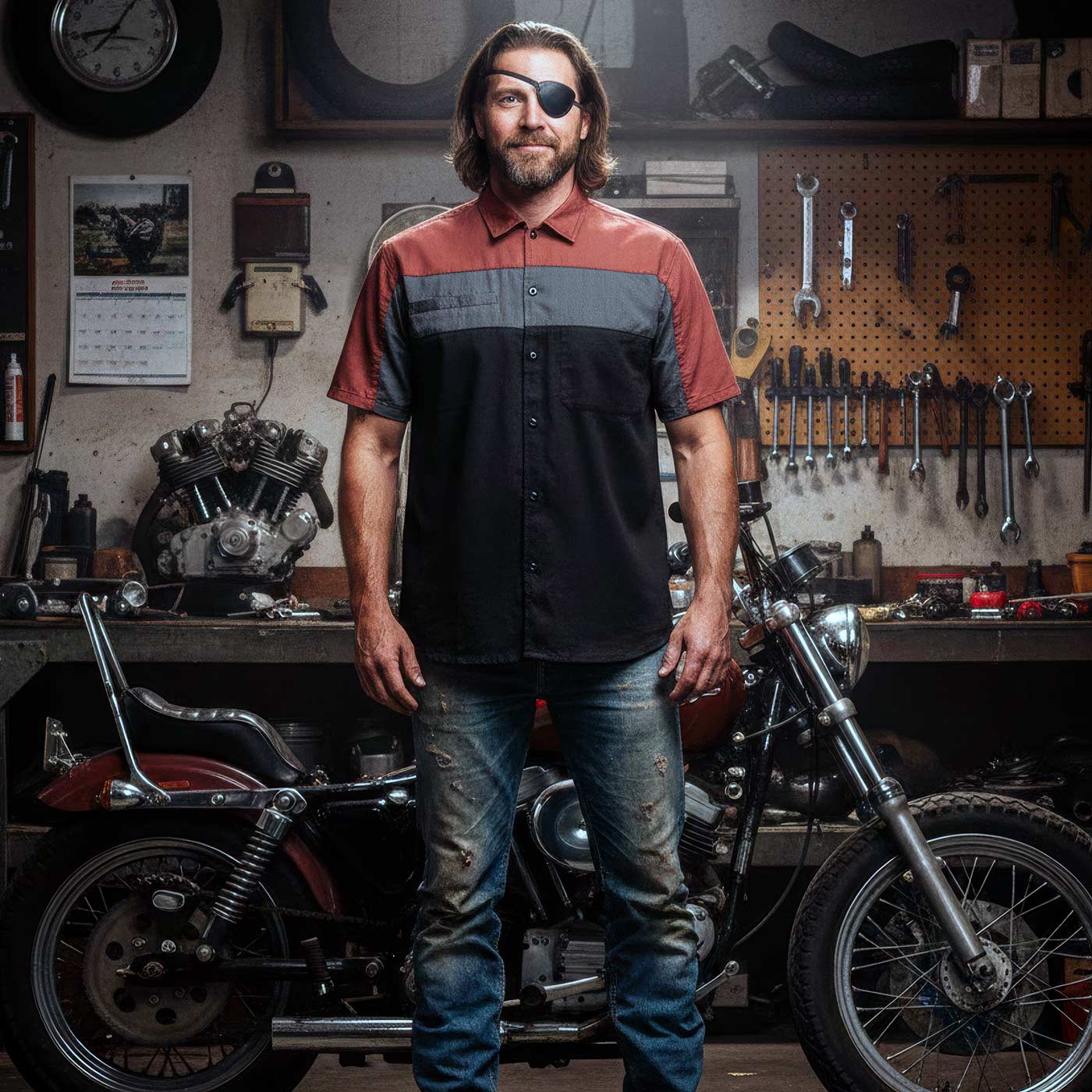 MMCC Men's Pit Stop Classic Mechanic Button Up Shirt - Dual Chest Pockets - Microfiber Panel - Rider Ready - MMC16009
