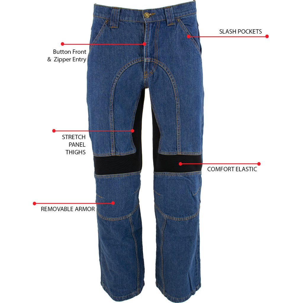 Milwaukee Leather MDM5015 Men's Classic Fit Blue Denim Motorcycle Rider Racing Pants w/ CE Armor on Knees