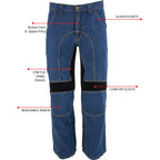 Milwaukee Leather MDM5015 Men's Classic Fit Blue Denim Motorcycle Rider Racing Pants w/ CE Armor on Knees