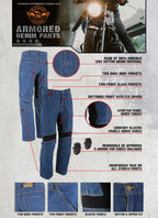 Milwaukee Leather MDM5015 Men's Classic Fit Blue Denim Motorcycle Rider Racing Pants w/ CE Armor on Knees