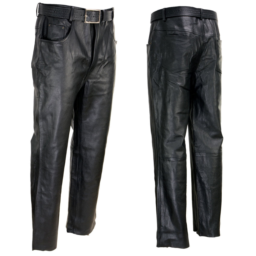 Milwaukee Leather LKM5718 Men's Classic Black Loose Fitted Motorcycle Casual Leather Biker Pants