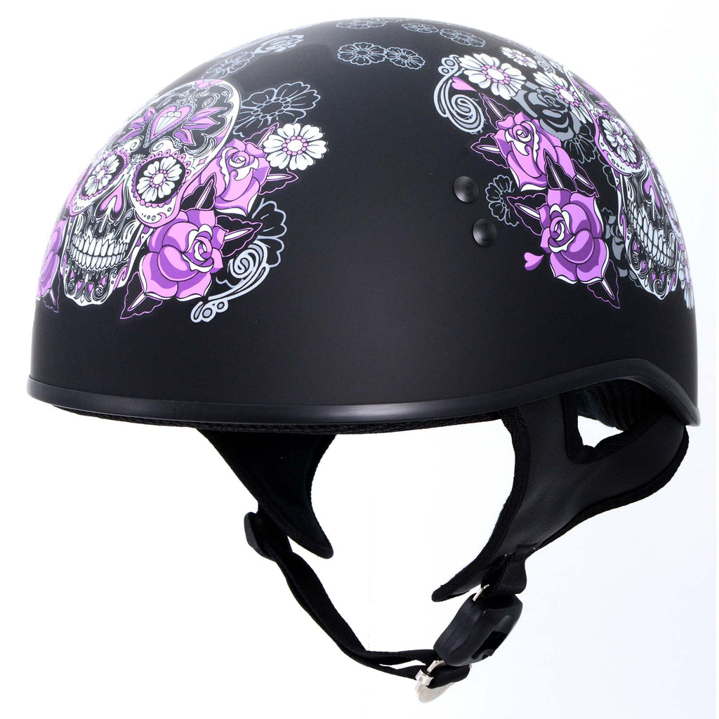 floral motorcycle helmets Hot Leathers HLD1031 'Sugar Skull' Flat Black Motorcycle DOT Approved