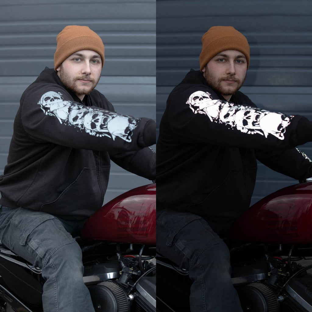 Milwaukee Leather Men's Bare Bones Black Reflective CE Armored Riding Hoodie, Shoulder and Elbow Armor - MPM1797