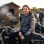 Milwaukee Leather Men's Bare Bones Charcoal Reflective CE Armored Riding Hoodie, Shoulder-Elbow Armor - MPM1798