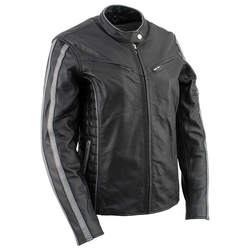 Milwaukee Leather LKL27000 Women’s  Black with Silver Multi Vented Leather Motorcycle Jacket