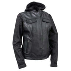 Milwaukee Leather Women's Tara Black Leather Motorcycle Rider 2-in-1 Convertible Hoodie Jacket Vest - LKL4712