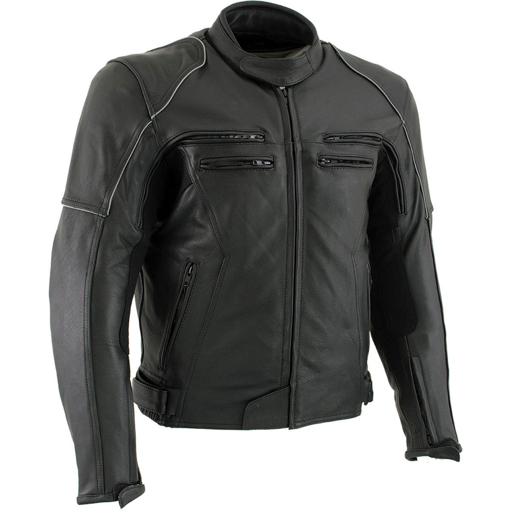 Milwaukee Leather LKM17013 Men's Premium Black Advanced Leather Motorcycle Jacket w/ CE Armor Protection