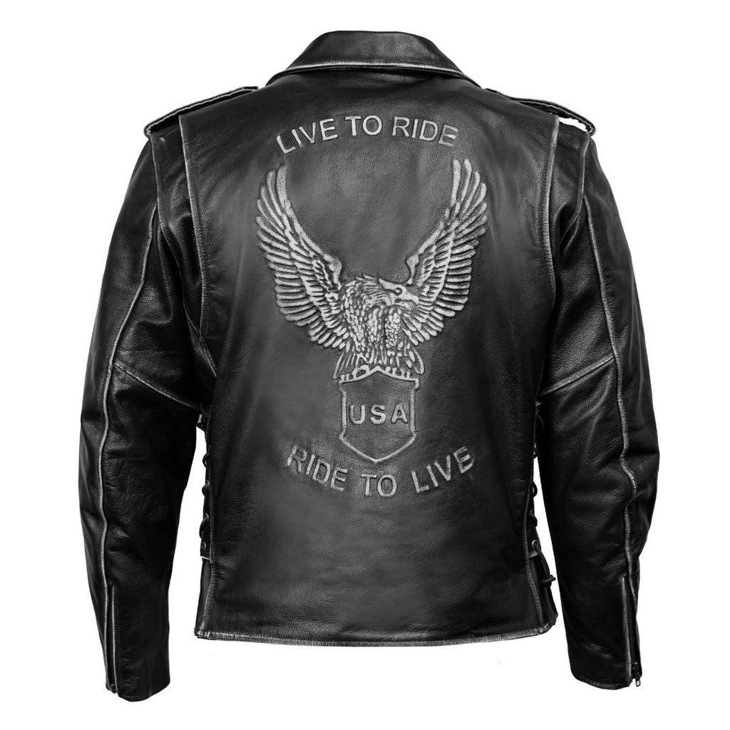 Milwaukee Leather Men's Live to Ride Classic Premium Leather CE Armored Motorcycle Jacket - Side Lace - LKM1706
