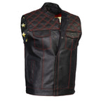 Milwaukee Leather LKM3782 Men's Classic Black Premium Leather Motorcycle Vest with USA Flag Liner