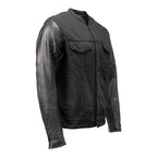 Milwaukee Leather MDM1003 Men's Black Denim Motorcycle Jacket with Leather Sleeves and Patch Back