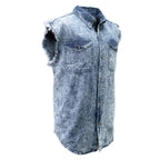 Milwaukee Leather Men's 'Iron Wash - Blue Riot' Light Blue Sleeveless Shirt - Cotton Button Up Shirt - MDM11684