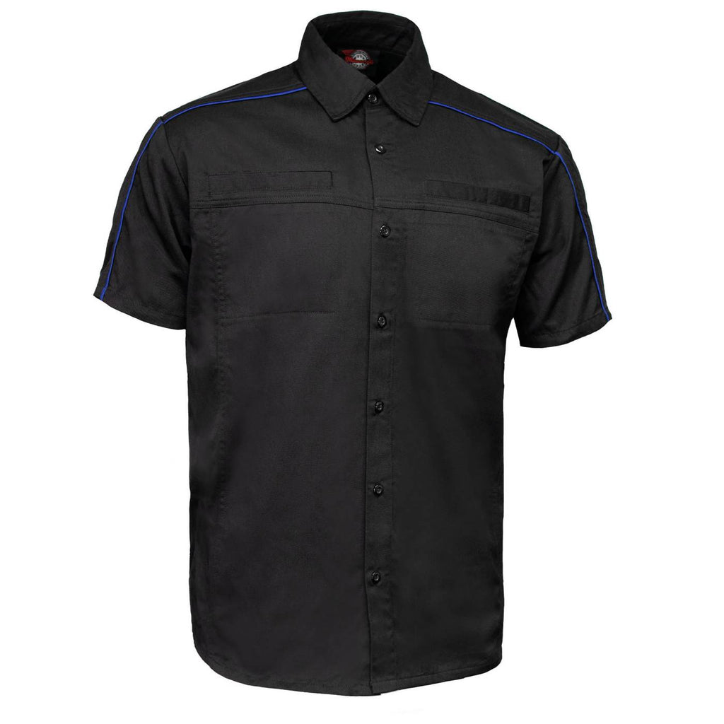 MMCC Men's Slipstream Black/Royal Blue Mechanic Work Shirt - 100% Cotton w/ Microfiber Panel - MDM11692