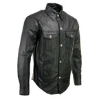 Milwaukee Leather MLM1611 Men's Premium Black Leather Casual Biker Rider Shirt w/ Vintage 5 Cent Buffalo Buttons