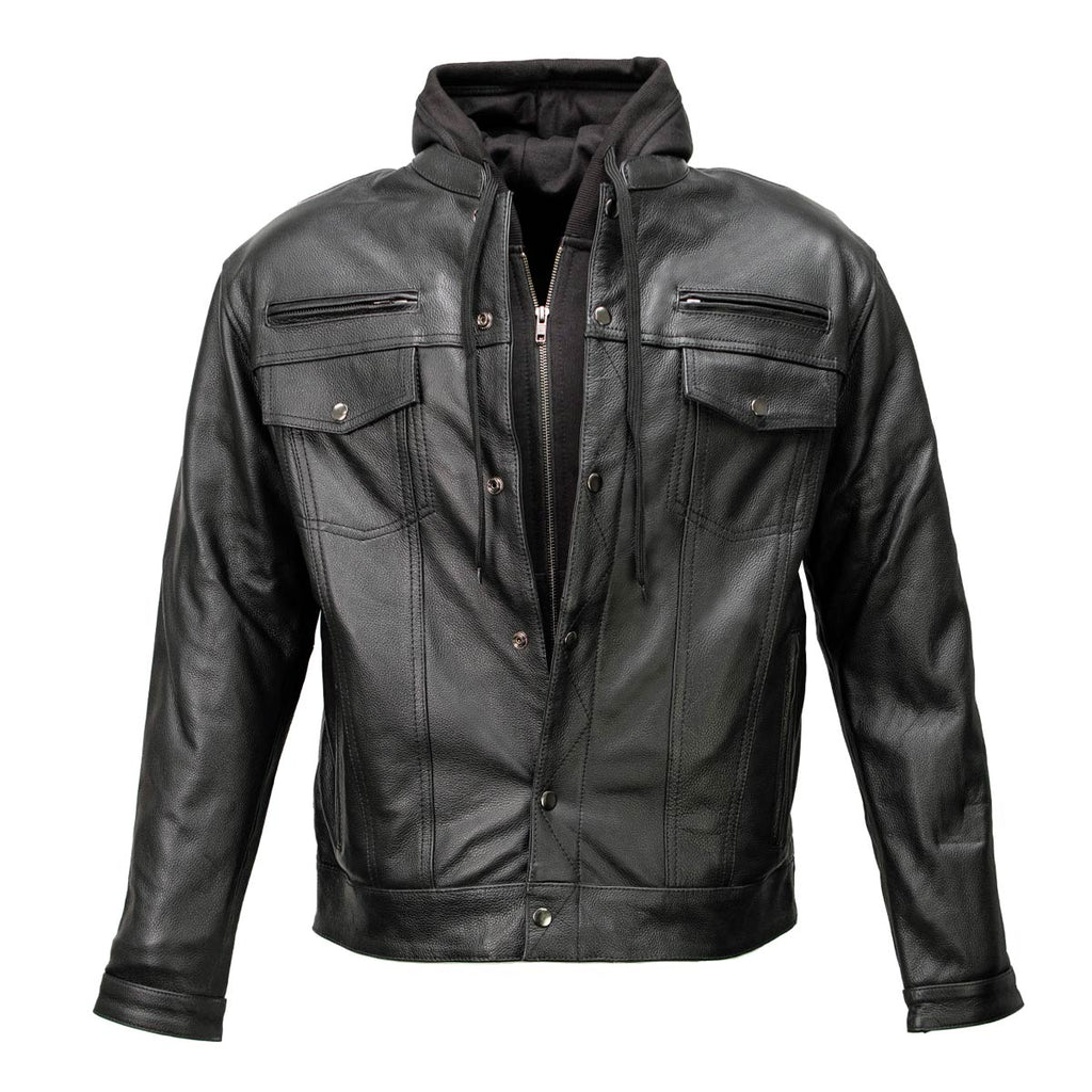 Milwaukee Leather Men's Leather Shirt Jacket with Removable Hoodie and Patch Access - MLM1614