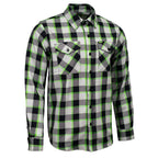 MMCC Men's Radioactive Black Gray Green Plaid Long Sleeve Flannel Shirt - Button-Up - MMC11602