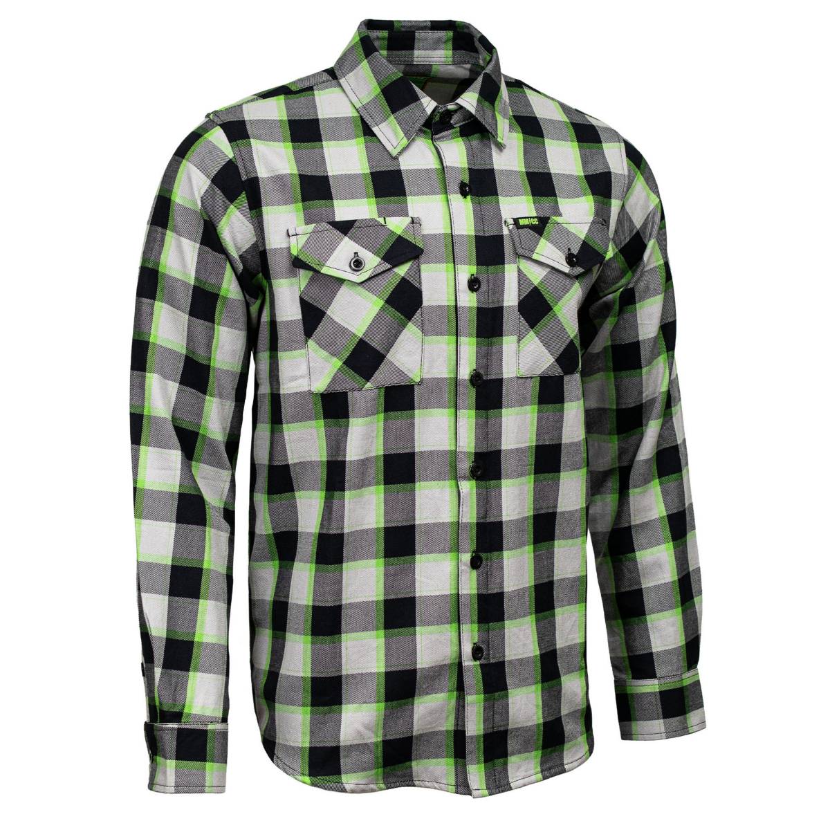 MMCC Men's Radioactive Black Gray Green Plaid Long Sleeve Flannel Shirt - Button-Up - MMC11602