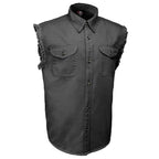 MMCC Men's Rustline Sleeveless Cut-Off Work Shirt - 100% Cotton, Dual Chest Pockets, Button Front