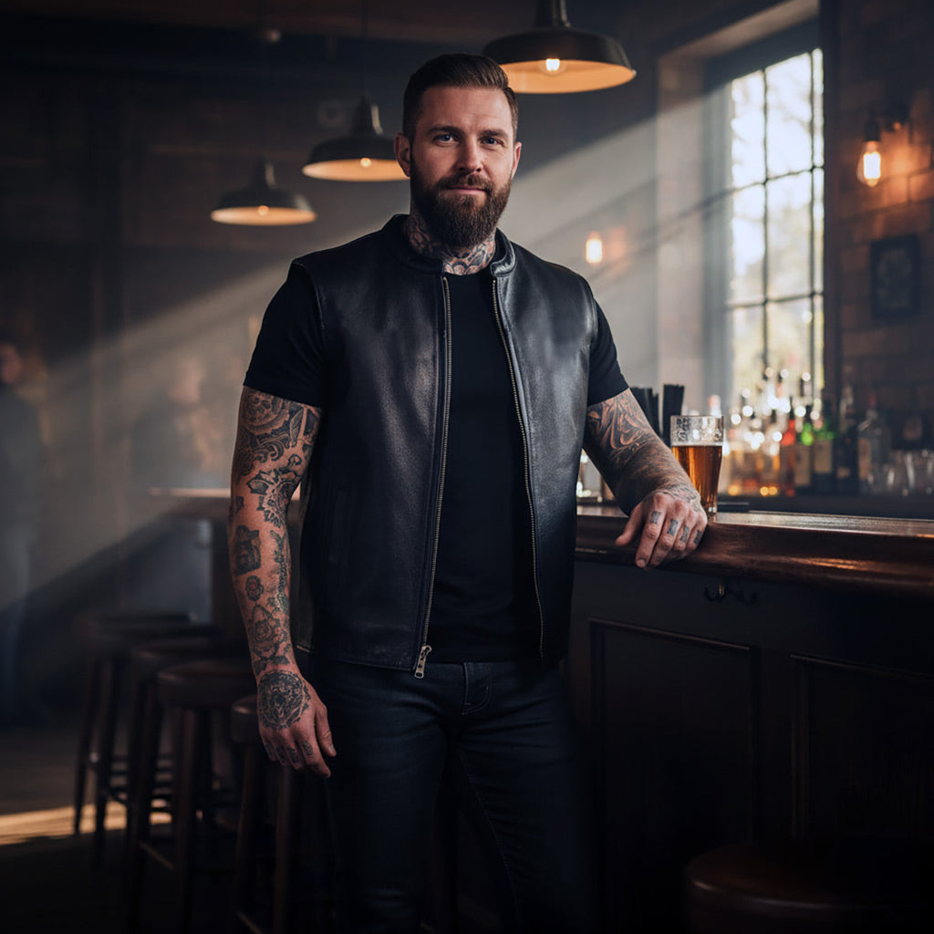 Milwaukee Motorcycle Clothing Co. Men's Rocker Black Leather Premium Club Style Riders Vest MMC30002