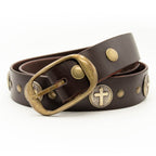 Milwaukee Leather Men's Cross Circle Brown Leather Belt w/ Interchangeable Buckle - 1.5 inches Wide - MP7127