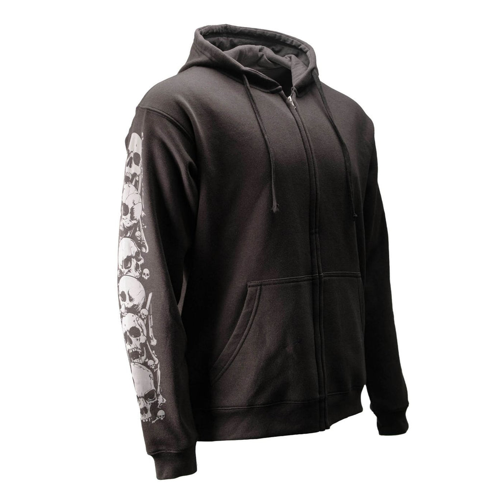MMCC Men’s Bare Bones Hoodie - Reflective Skull Graphics Front & Back, Full Zip, 100 % Cotton - MPM1680